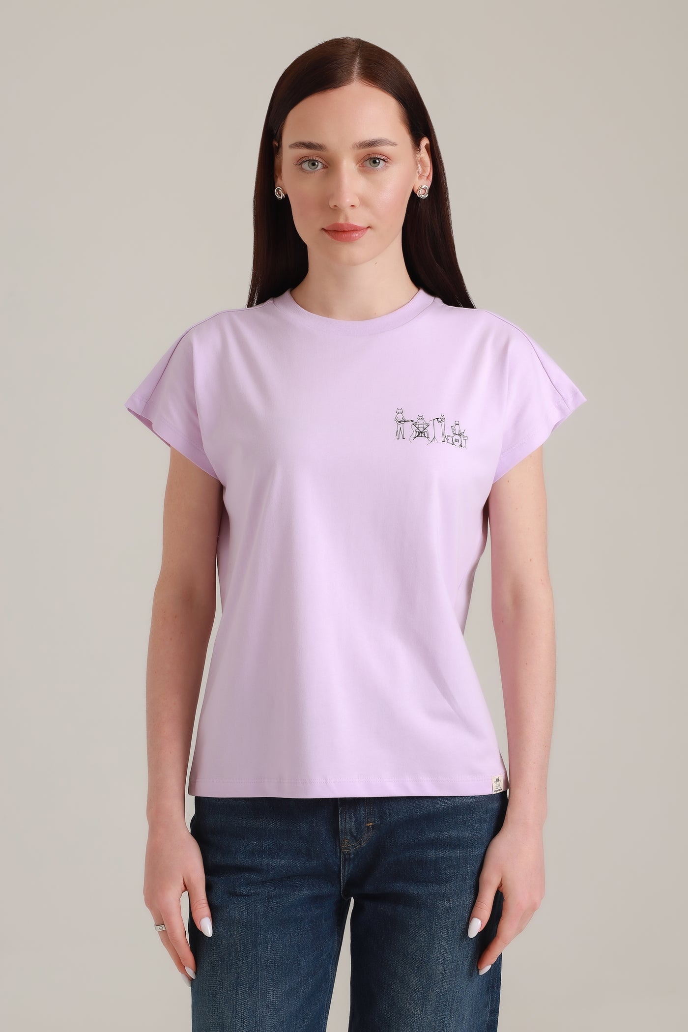 T-Shirt Women Short Sleeves Cat Band Lavender