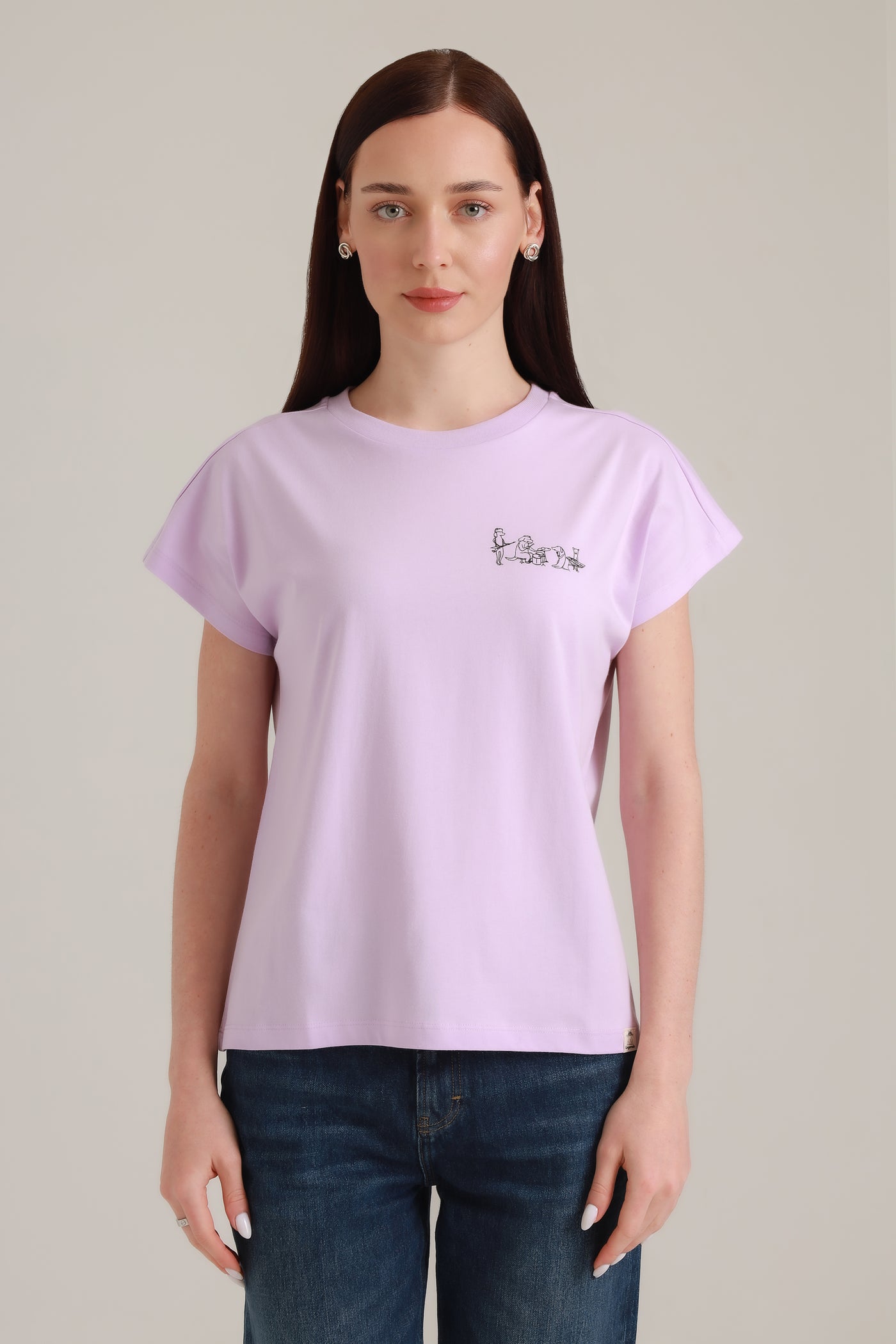 T-Shirt Women Short Sleeves Dog Band Lavender