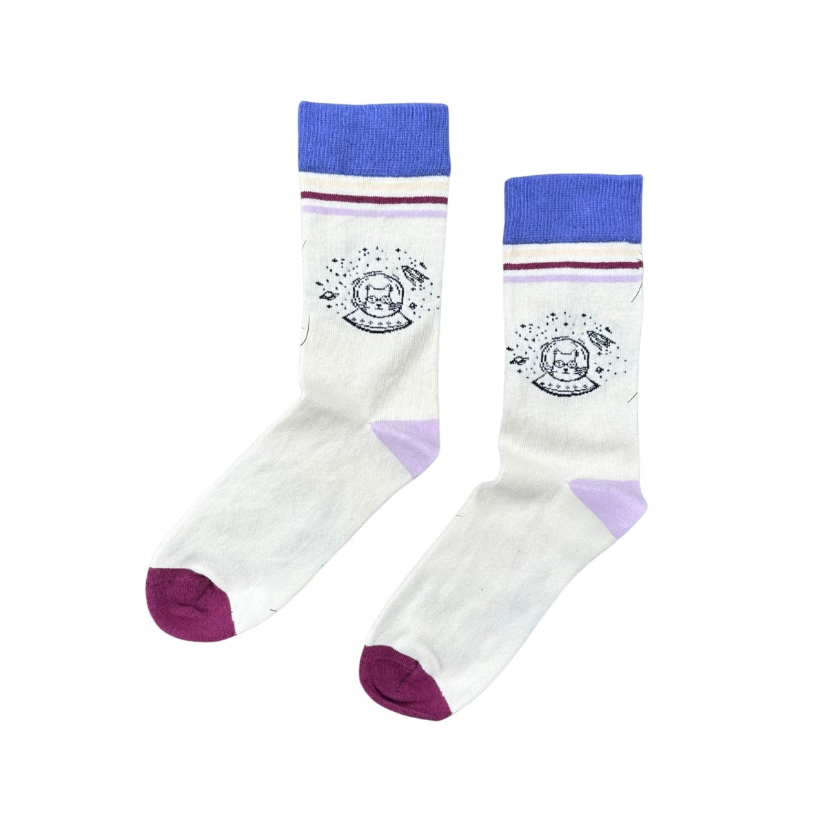 Space Cat Stripe – Bio-Baumwollsocken mit galaktischem Katzen-Design - Ungerade Wien
