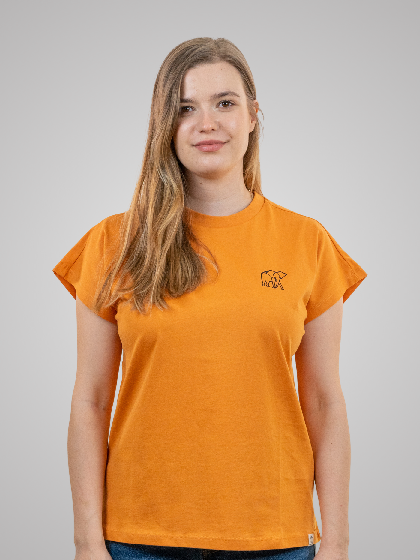 Women T-Shirt Short Sleeves Elephant Peach Caramel
